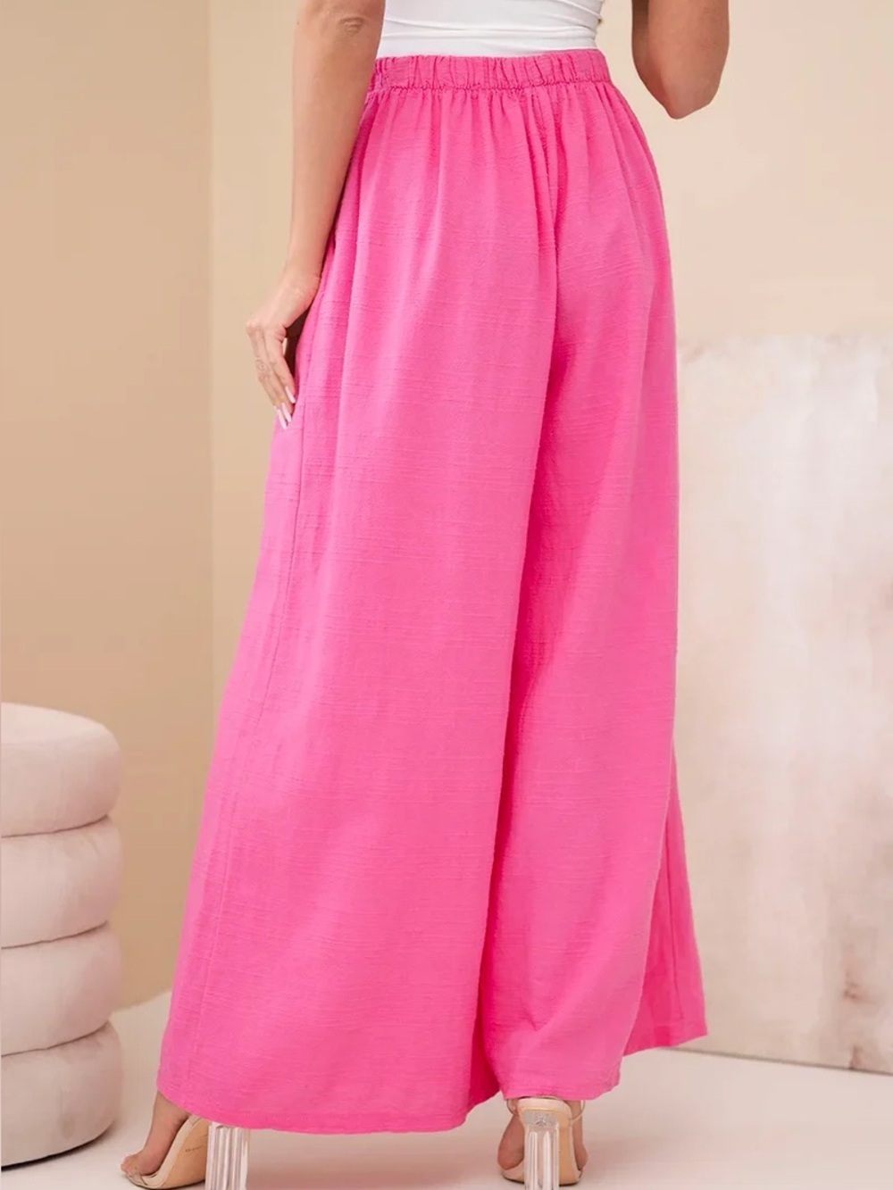 Strut & Bolt Wide-Leg Pants with lining shorts and pockets in Vibrant Pink S